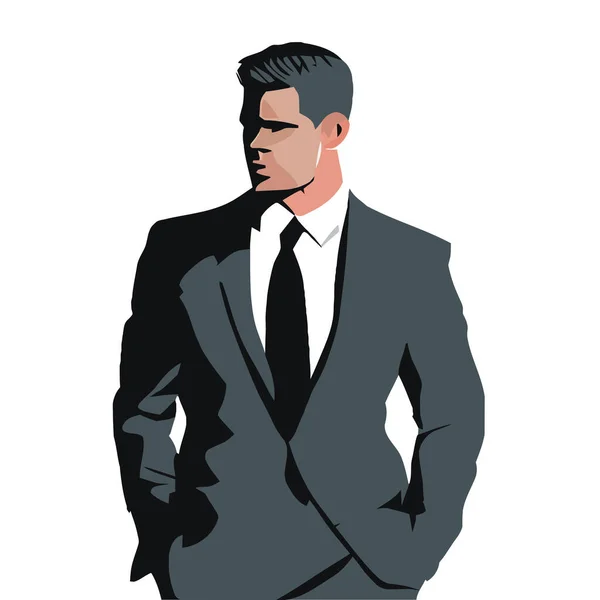 Élégant Homme Affaires Avec Costume Gris Caractère — Image vectorielle