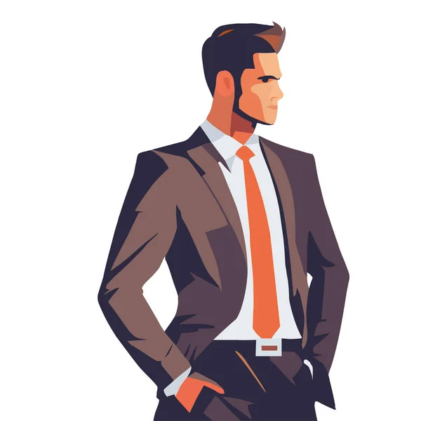 Homem Negócios Elegante Com Caráter Gravata Vermelha —  Vetores de Stock