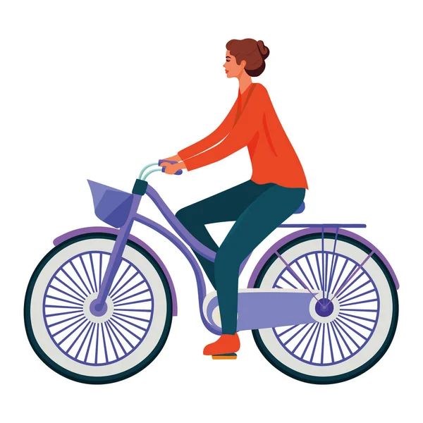 Woman Riding Purple Bicycle Character — Stock Vector