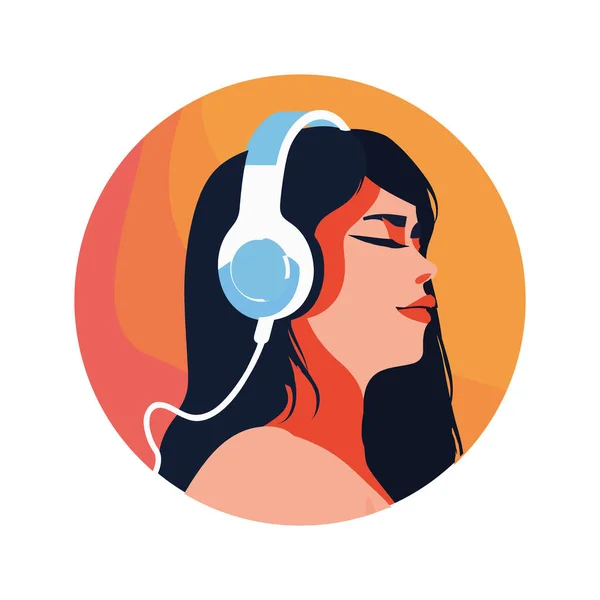 Женщина Слушает Музыку Поверх Белого — стоковый вектор