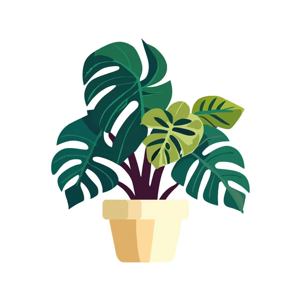 Green Potted Plant Illustration White — Stock Vector