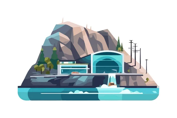 具有高峰场景的水电站 — 图库矢量图片