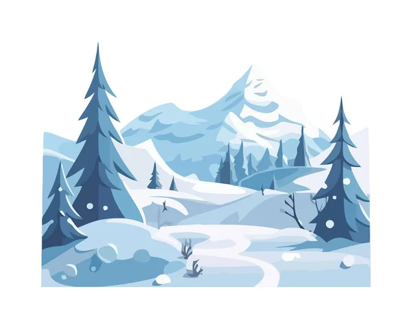 Сніговий Пейзаж Соснами Зимова Сцена — стоковий вектор