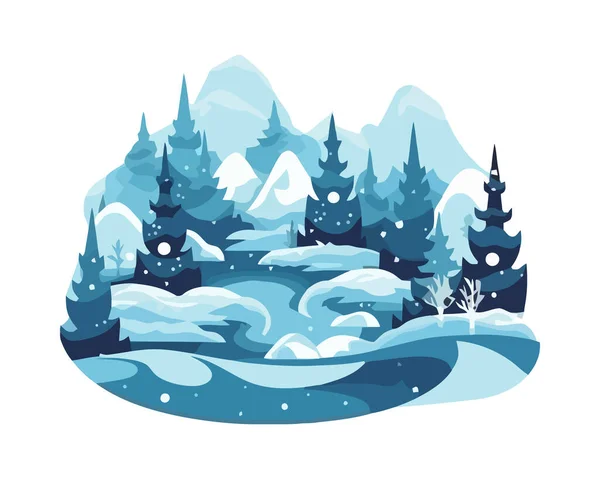 Sneeuwlandschap Met Bos Winter Scene — Stockvector