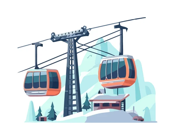 Snowscape Cableway Houses Scene — Stock Vector