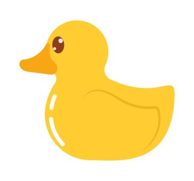 Mavi suda yüzen sevimli sarı ördek yavrusu.