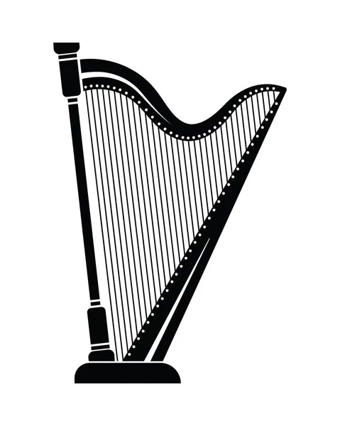 Harp Muziekinstrument Silhouet Geïsoleerd — Stockvector