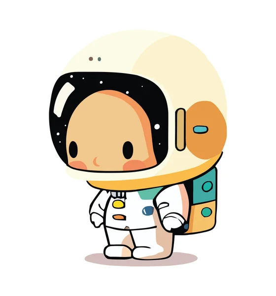 Leuke Cartoon Astronaut Glimlacht Ruimte Avontuur Geïsoleerd — Stockvector