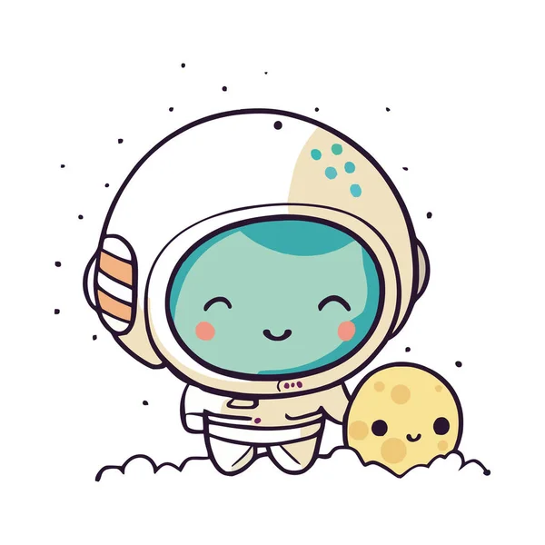 Astronaute Mignon Avec Petite Planète Isolée — Image vectorielle
