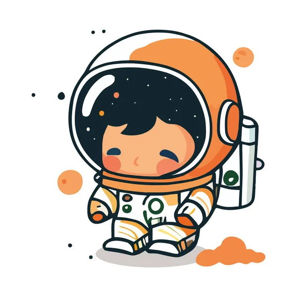 Cute Child Space Suit Draws Spaceship Isolated — Stock Vector