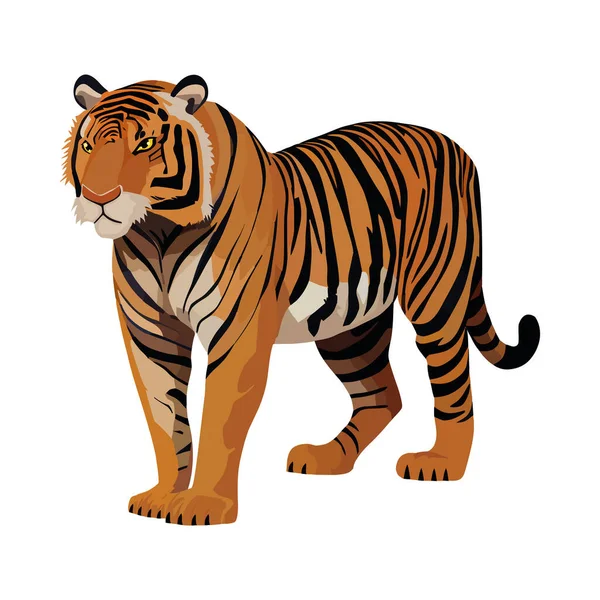 Бенгальский Тигр Проходит Через Изолированные Джунгли — стоковый вектор