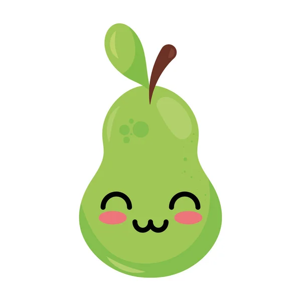 Fresh Healthy Pear Fruit Kawaii Character Isolated — Stock Vector