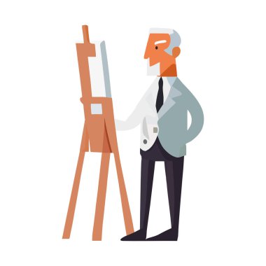 Sanatçı üç ayaklı izole bir şekilde resim yapıyor.