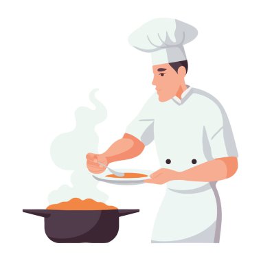 Aşçı, ticari mutfakta gurme yemeği pişiriyor.