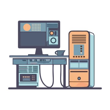 Bilgisayar donanımı ve teknolojisi izole edilmiş modern ofis masası