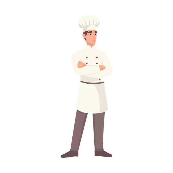 Chef Pie Uniforme Sonriendo Con Orgullo Aislado — Archivo Imágenes Vectoriales