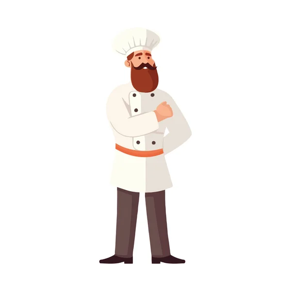Chef Barbudo Pie Uniforme Aislado — Archivo Imágenes Vectoriales