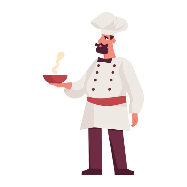 Chef Tenant Assiette Nourriture Gastronomique Souriant Isolé — Image vectorielle