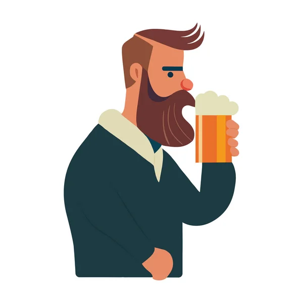Exitoso Hombre Negocios Sosteniendo Taza Bebiendo Cerveza Felizmente Aislado — Archivo Imágenes Vectoriales
