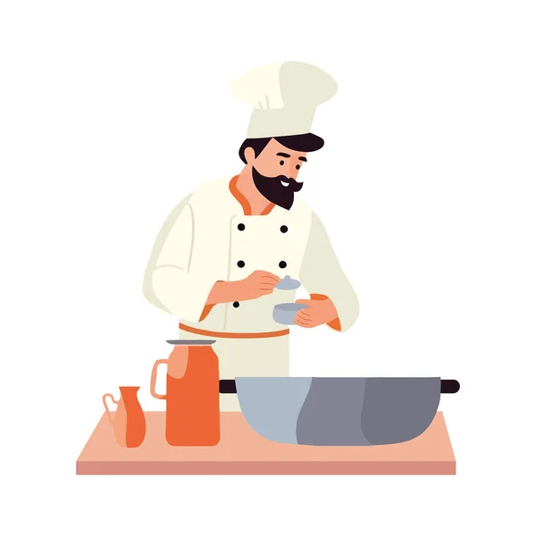 Chef Macho Cocinando Comida Gourmet Cocina Comercial Aislada — Archivo Imágenes Vectoriales