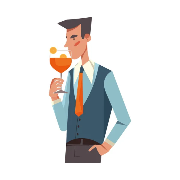 Empresário Sucesso Segurando Copo Vinho Isolado — Vetor de Stock