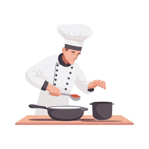 Chef Μαγείρεμα Γκουρμέ Χαρακτήρα Γεύμα Απομονωμένο — Διανυσματικό Αρχείο