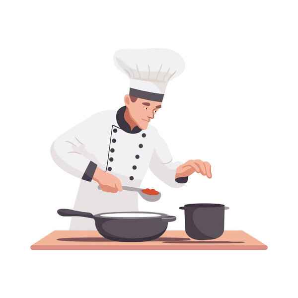Chef cooking gourmet meal character isolated
