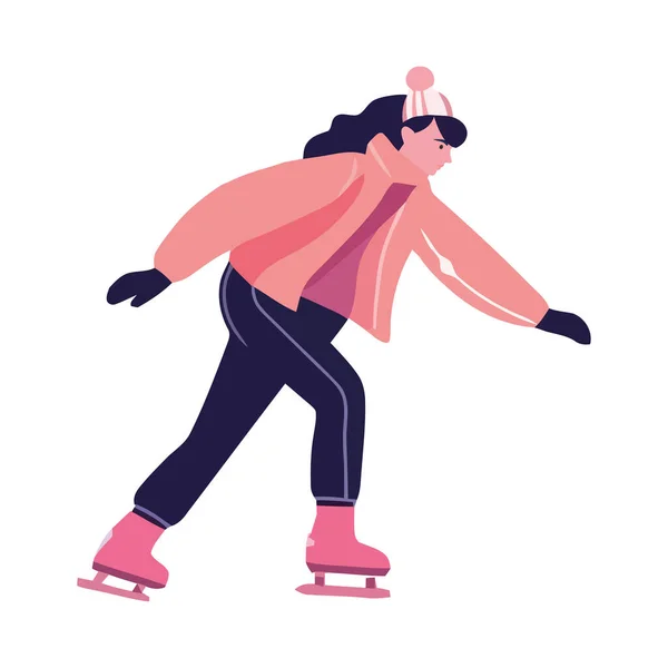 Jovem Senhora Praticando Skate Personagem Gelo Isolado — Vetor de Stock
