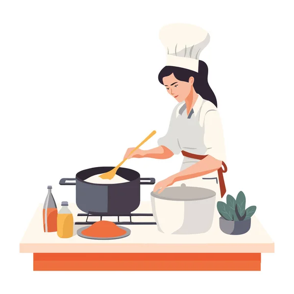 Chef Preparando Sopa Verduras Gourmet Saludable Aislado — Archivo Imágenes Vectoriales