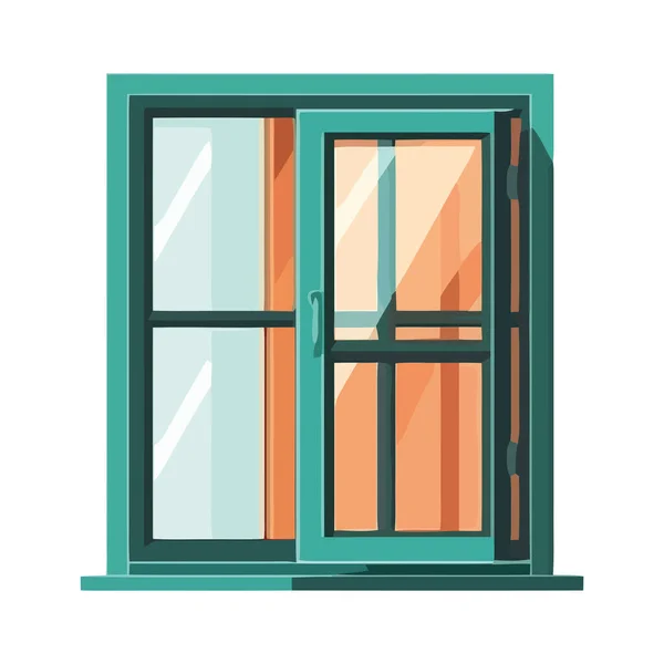 Modern Window Design Glass Reflection Wood Frame Isolated — Stock Vector