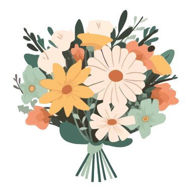 Çok renkli buket, doğa sezonundaki izole güzelliği sembolize eder.