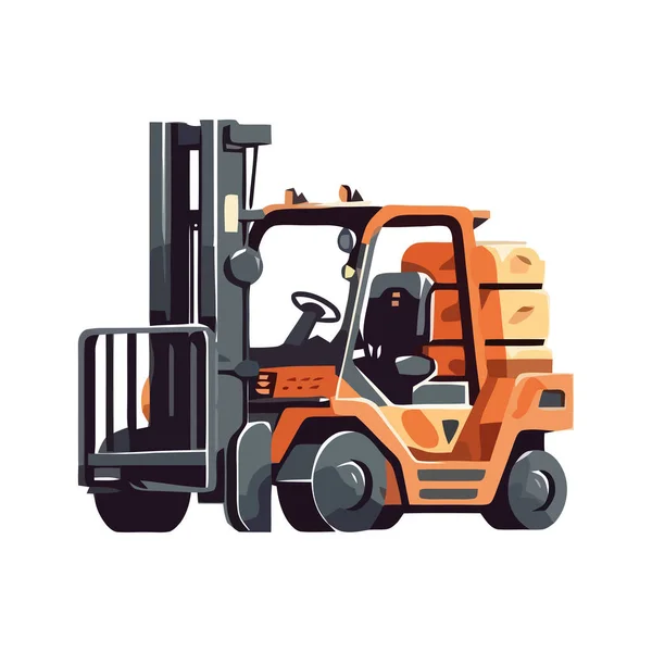 Industri Truk Memberikan Kontainer Kargo Berat Menggunakan Forklift Terisolasi - Stok Vektor