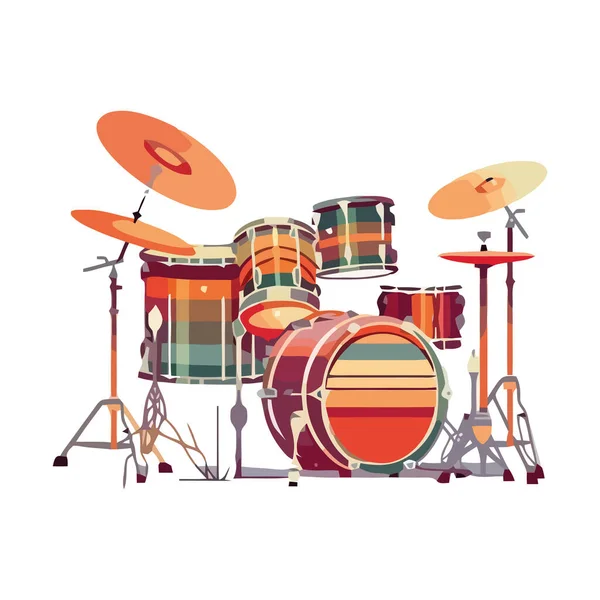 Bubeník Hraje Perkuse Kit Moderním Jevišti Izolované — Stockový vektor