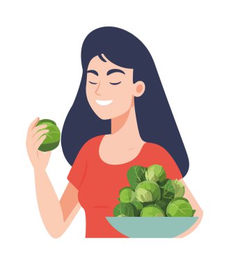 Gülümseyen yetişkin taze organik vejetaryen yemeğini izole etti.