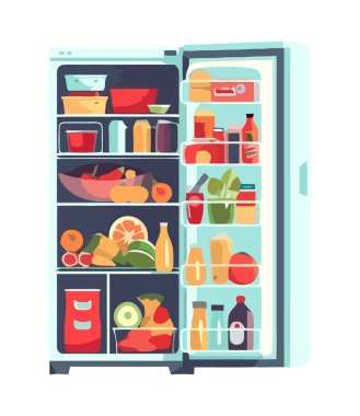 Modern buzdolabı tasarımında taze yiyecek koleksiyonu izole edildi