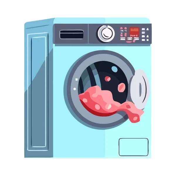 Máquina Lavar Moderna Gira Roupas Limpas Isoladas —  Vetores de Stock