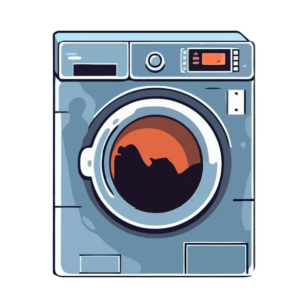 Máquina Lavar Roupa Moderna Girando Roupas Lavanderia Isolada — Vetor de Stock