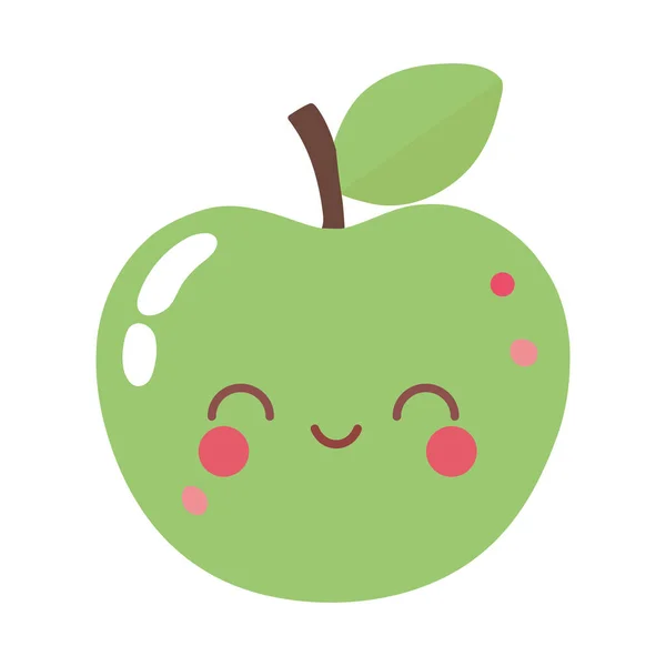 Mignonne Pomme Verte Kawaii Isolé — Image vectorielle