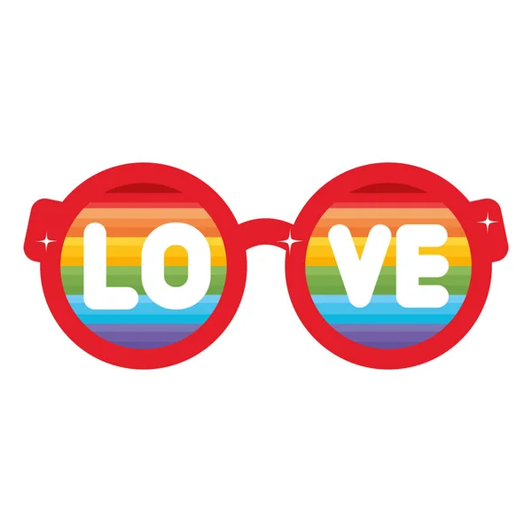 Óculos Moda Com Arco Íris Palavra Amor Isolado — Vetor de Stock
