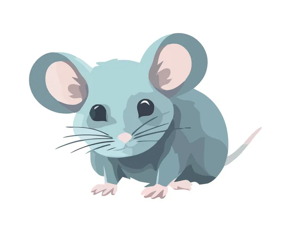 Flauschige Maus Sitzt Nachts Isoliert Auf Blauem Papier — Stockvektor