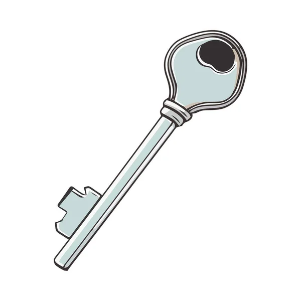 Silberne Schlüsseltür Retro Stil Isoliert — Stockvektor