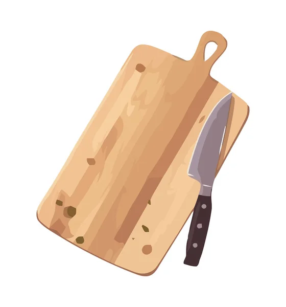 Couteau Cuisine Pointu Sur Planche Découper Bois Isolé — Image vectorielle