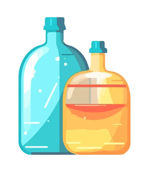 Transparente Glasflaschen Mit Frischen Flüssigkeiten Isoliert — Stockvektor