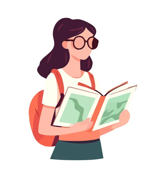 Νεαρή Κοπέλα Ανάγνωση Χαρακτήρα Βιβλίο Απομονωμένη — Διανυσματικό Αρχείο