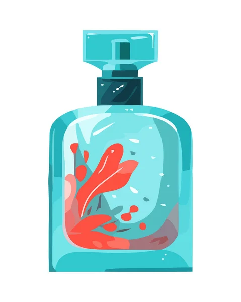 Organik Parfüm Mavi Şişe Simgesi Izole — Stok Vektör