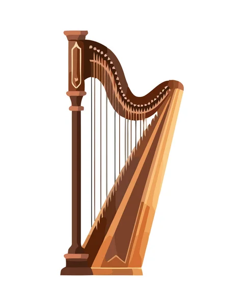 Velho Harpa Instrumento Musical Corda Isolada — Vetor de Stock