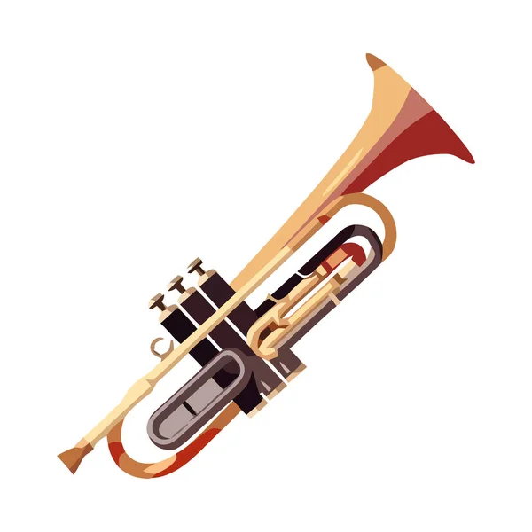 Instrumento Trompete Dourado Soprando Vento Isolado — Vetor de Stock