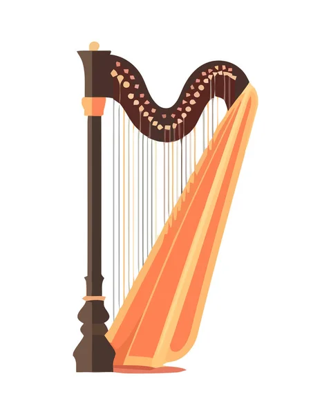 Harpa Musikal Trä Instrument Sträng Isolerad — Stock vektor