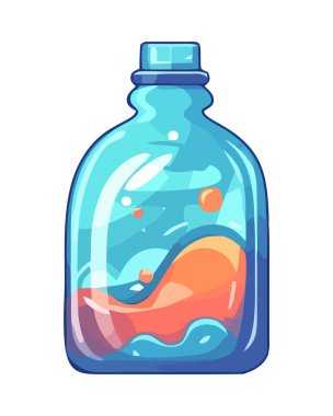 Şeffaf mavi şişe ve sıvı izole edilmiş.