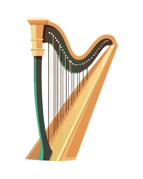 Изолированный Золотой Зеленый Арфы Музыкальный Инструмент — стоковый вектор